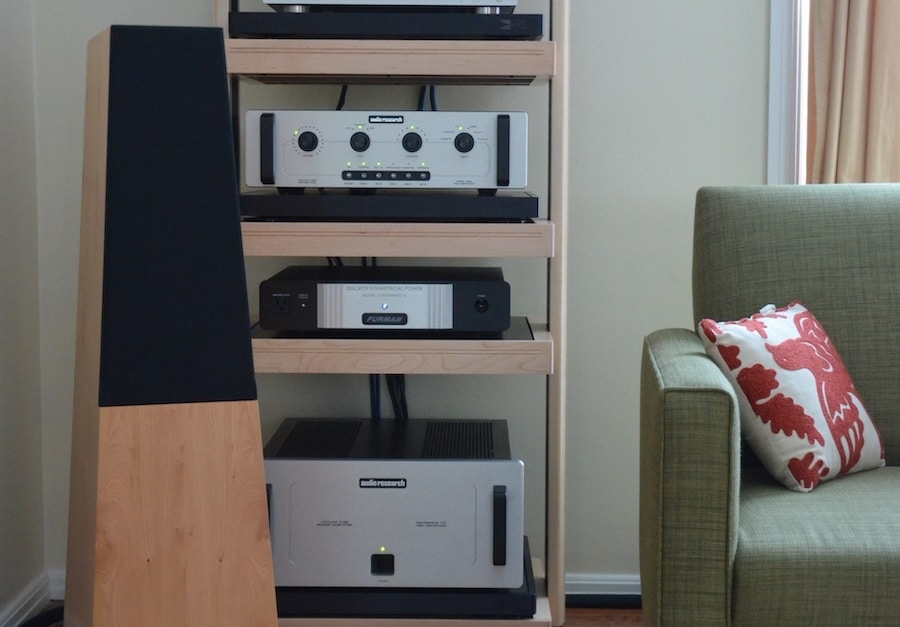 A Vandersteen hi-fi loudspeaker in a living room setting.