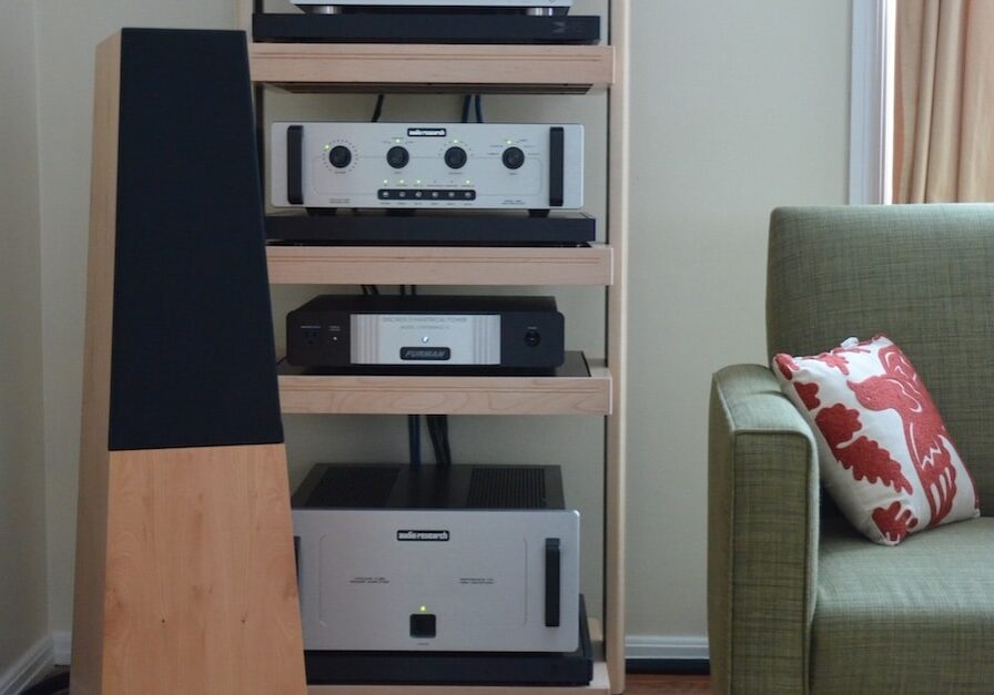 A Vandersteen hi-fi loudspeaker in a living room setting.